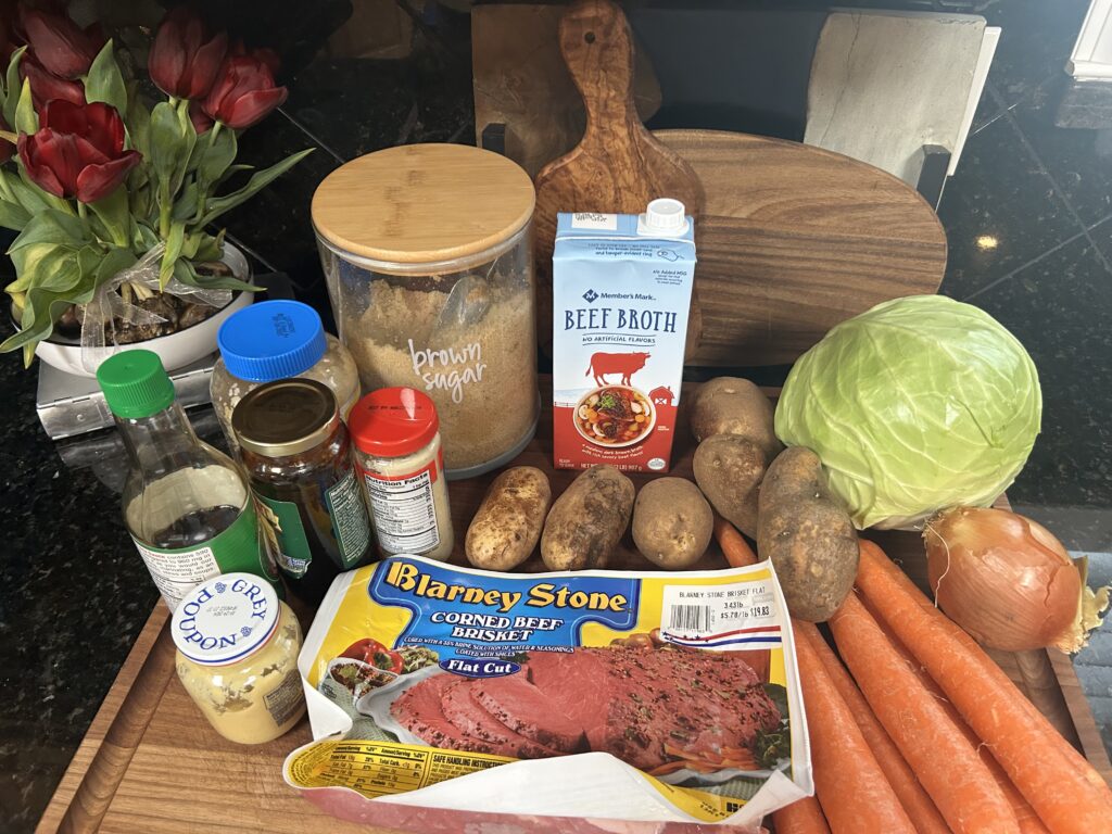 Ingredients needed for pressure cooking corned beef and cabbage