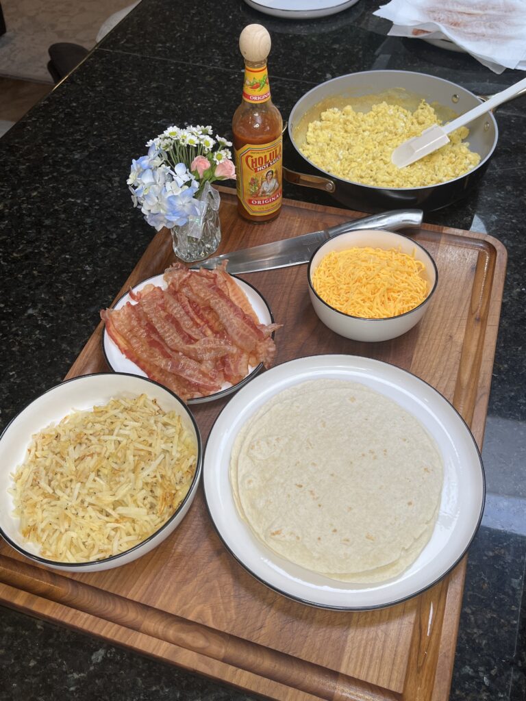 Ingredients for breakfast burritos.