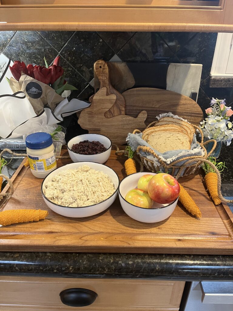 Ingredients for chicken salad sandwiches.
